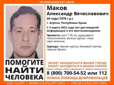 В Крыму разыскивают жителя Алупки, пропавшего в начале марта