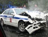 В Крыму служебный автомобиль ГИБДД стал участником тройного ДТП (видео)