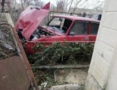 В Крыму автомобиль "Жигули" снёс дерево и часть забора частного дома (фото)