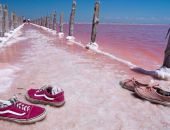 В Крыму от жары зацвели соляные озера и окрасились в розовый цвет
